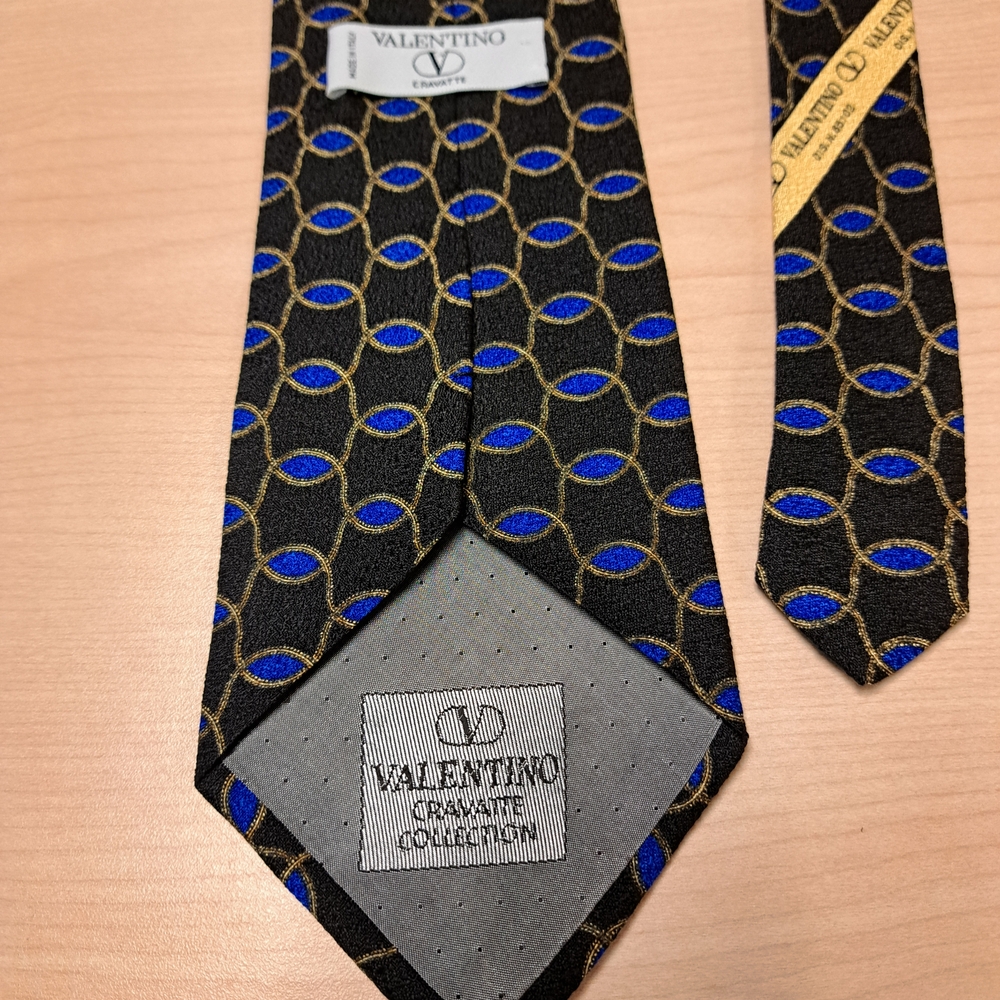 Valentino Tie with Black, Blue, and Gold Pattern